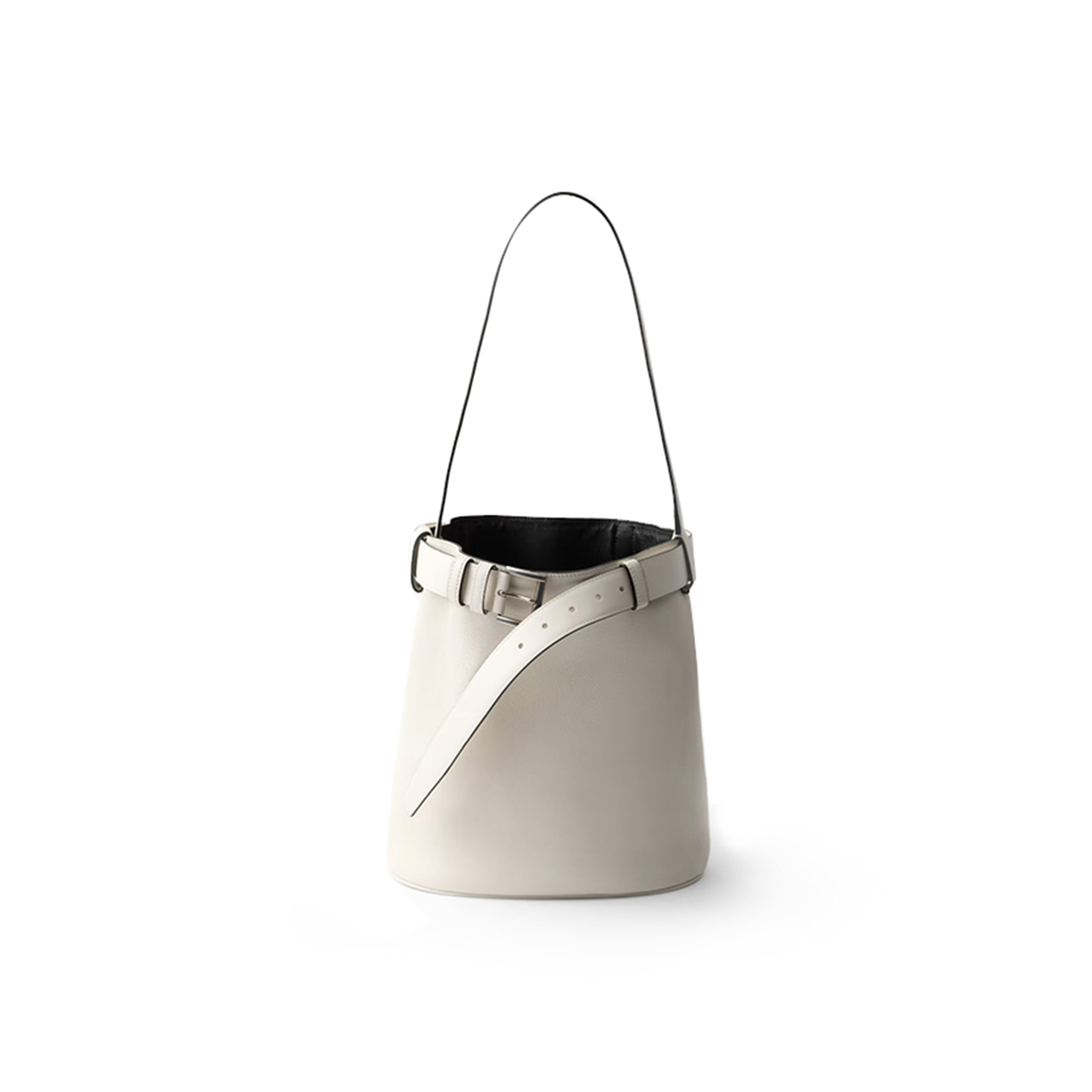 Pra*a buckle leather bucket bag with belt 1be085 (29*26.5*18cm)